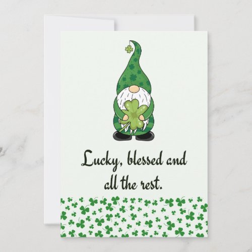Green Lucky Gnome Lucky blessed and all the rest Holiday Card