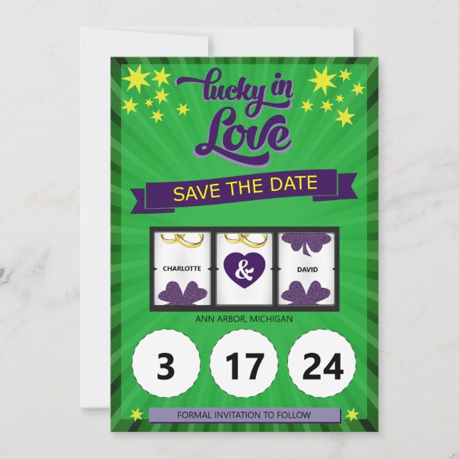 Green Lucky in Love Wedding Announcement (Front)