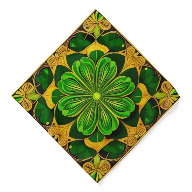 Green Lucky Irish Clover AI Art Bandana (Front)