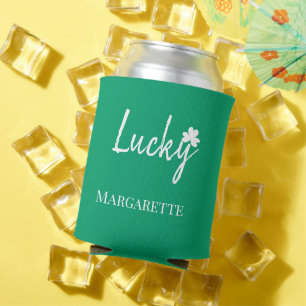 Green Lucky Irish Shamrock St Patricks Day Can Cooler