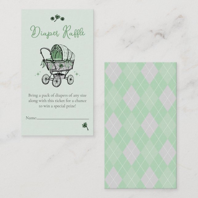Green Lucky Little Shamrock Diaper Raffle Enclosure Card (Front/Back)
