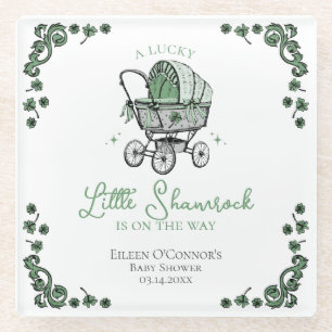 Green Lucky Little Shamrock Irish Baby Shower Glass Coaster
