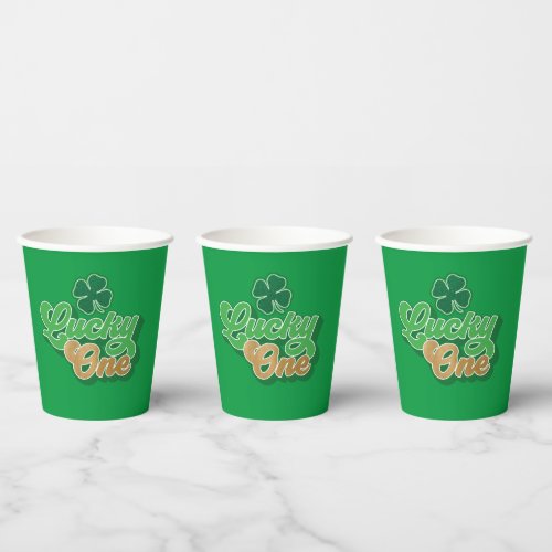 Green Lucky One First Birthday Paper Cups