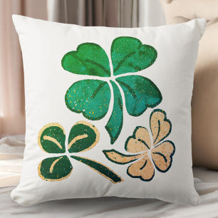 Green Lucky Shamrock Clover Happy St. Patrick`s Throw Pillow