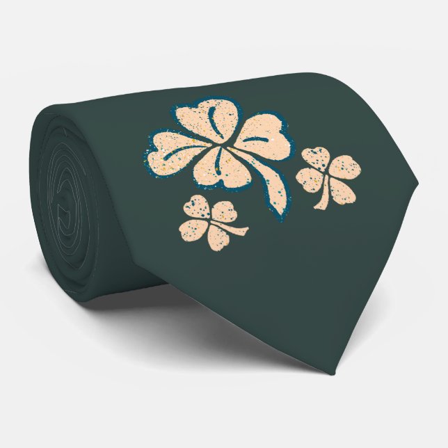 Green Lucky Shamrock Clover St. Patrick`s Day Neck Tie (Rolled)