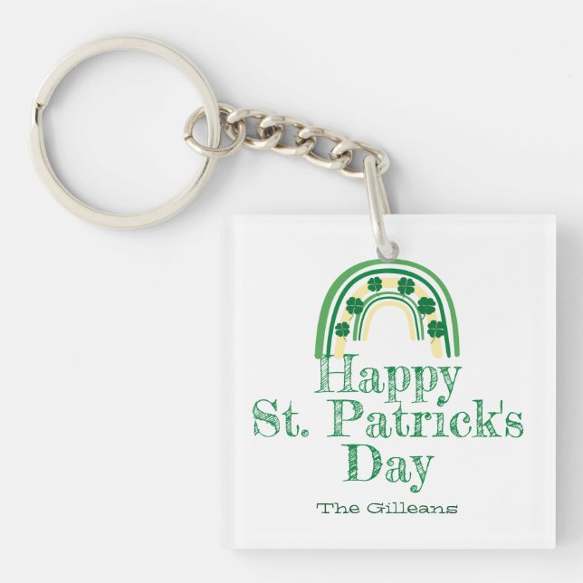 Green lucky Shamrock horseshoe St. Patrick's Day Keychain (Front)