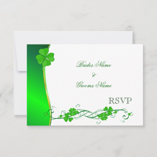 Green Lucky Shamrock Pattern RSVP cards (Front)