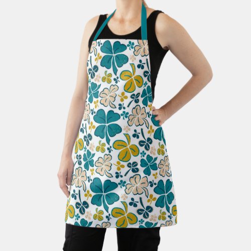 Green Lucky Shamrocks Clover St Patricks Day Apr Apron