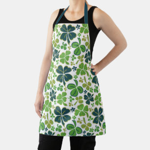Green Lucky Shamrocks Clover St. Patrick`s Day Apron