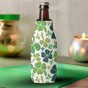 Green Lucky Shamrocks Clover St. Patrick`s Day Bottle Cooler