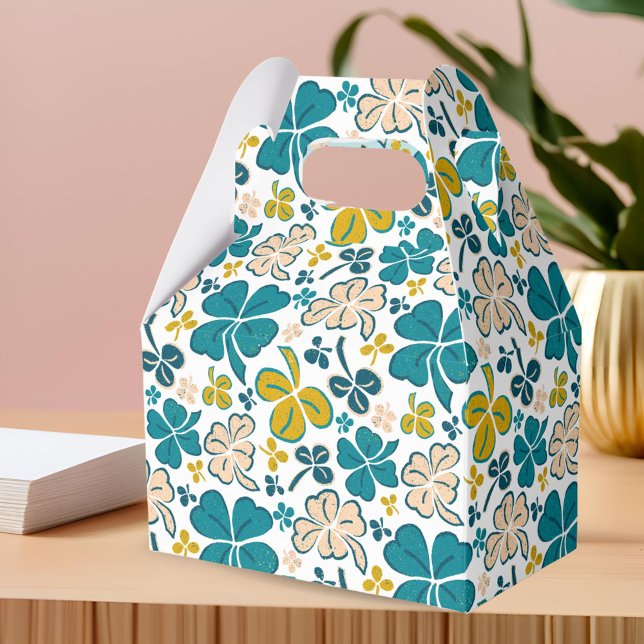 Green Lucky Shamrocks Clover St. Patrick`s Day Favor Boxes (Creator Uploaded)