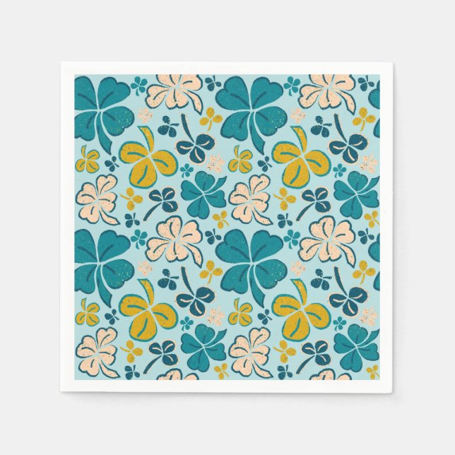 Green Lucky Shamrocks Clover St. Patrick`s Day  Napkins (Front)
