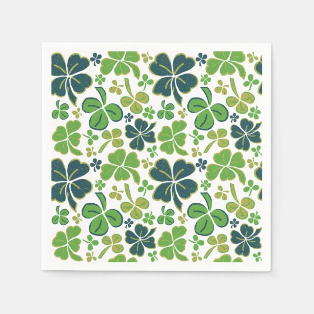 Green Lucky Shamrocks Clover St. Patrick`s Day Napkins (Front)
