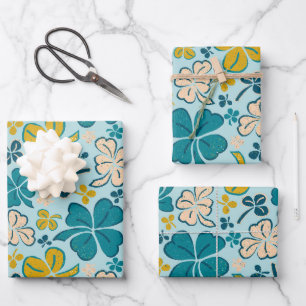 Green Lucky Shamrocks Clover St. Patrick`s Day Wrapping Paper Sheets