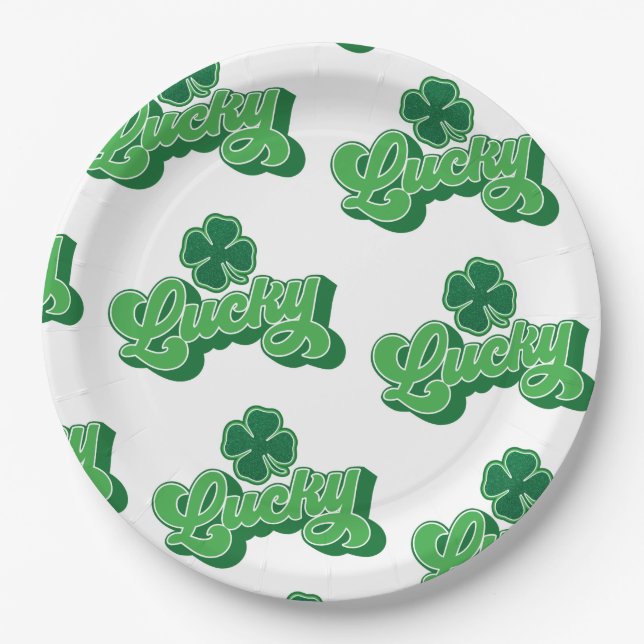 Green Lucky St. Patrick's Day Paper Plates (Front)