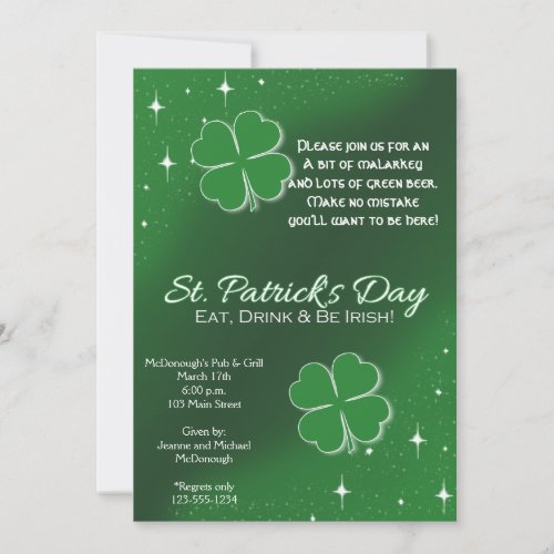 Green Lucky Stars St Patricks Day Party Invitation