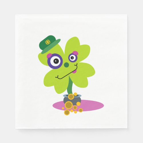 Green Lucky the Shamrock St Patricks Day Cartoon Napkins