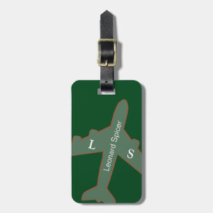green luggage tag personalized with name