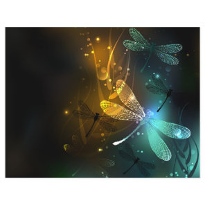 Green luminous dragonfly flight