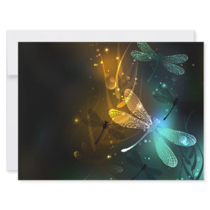 Green luminous dragonfly flight