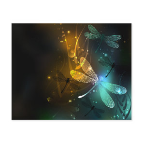 Green luminous dragonfly flight