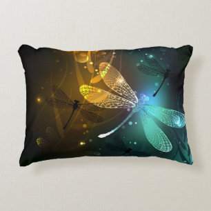 Green luminous dragonfly flight accent pillow