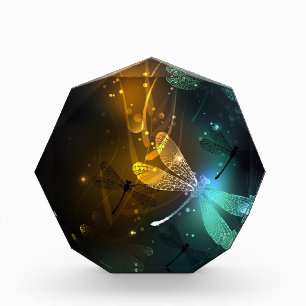 Green luminous dragonfly flight acrylic award