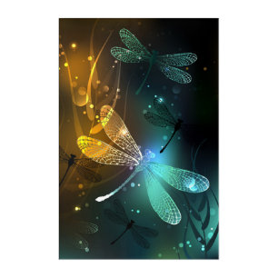 Green luminous dragonfly flight acrylic print
