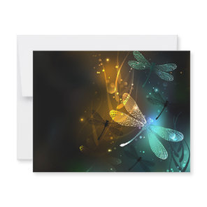 Green luminous dragonfly flight advice card