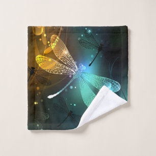 Green luminous dragonfly flight bath towel set