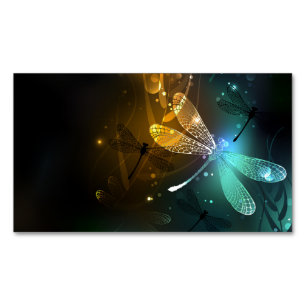 Green luminous dragonfly flight business card magnet