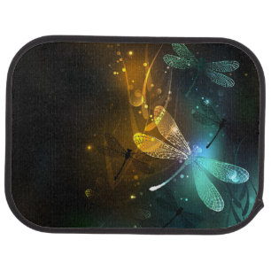 Green luminous dragonfly flight car floor mat