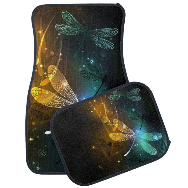 Green luminous dragonfly flight car floor mat (Set)