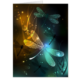 Green luminous dragonfly flight card