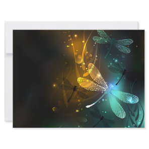 Green luminous dragonfly flight card