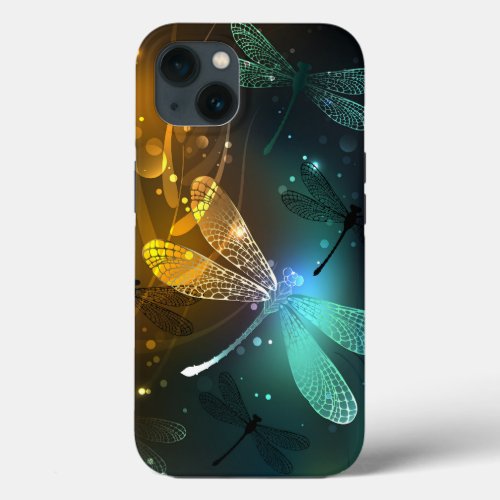 Green luminous dragonfly flight iPhone 13 case
