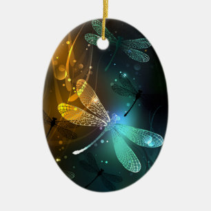 Green luminous dragonfly flight ceramic ornament