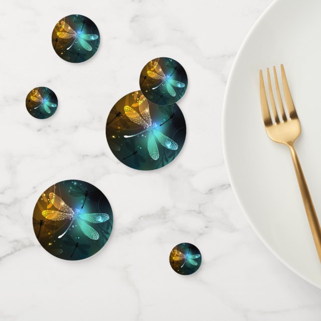 Green luminous dragonfly flight confetti (Group)