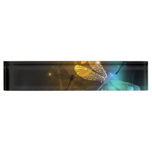 Green luminous dragonfly flight desk name plate