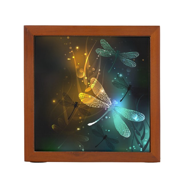Green luminous dragonfly flight desk organizer (Front)
