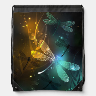 Green luminous dragonfly flight drawstring bag