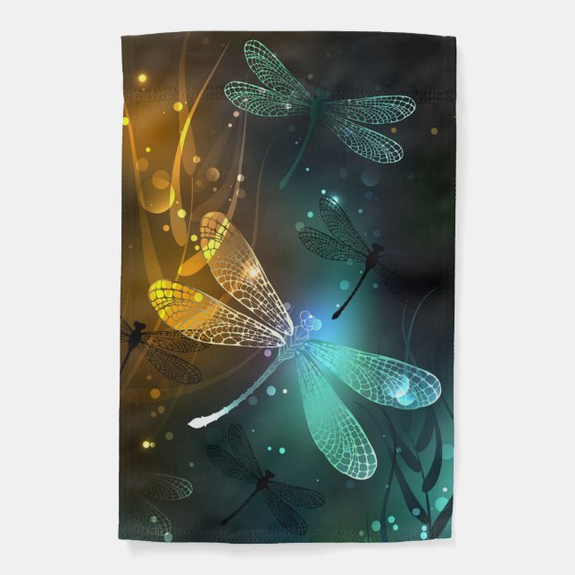 Green luminous dragonfly flight garden flag (Front)