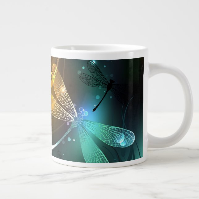 Green luminous dragonfly flight giant coffee mug (Right)