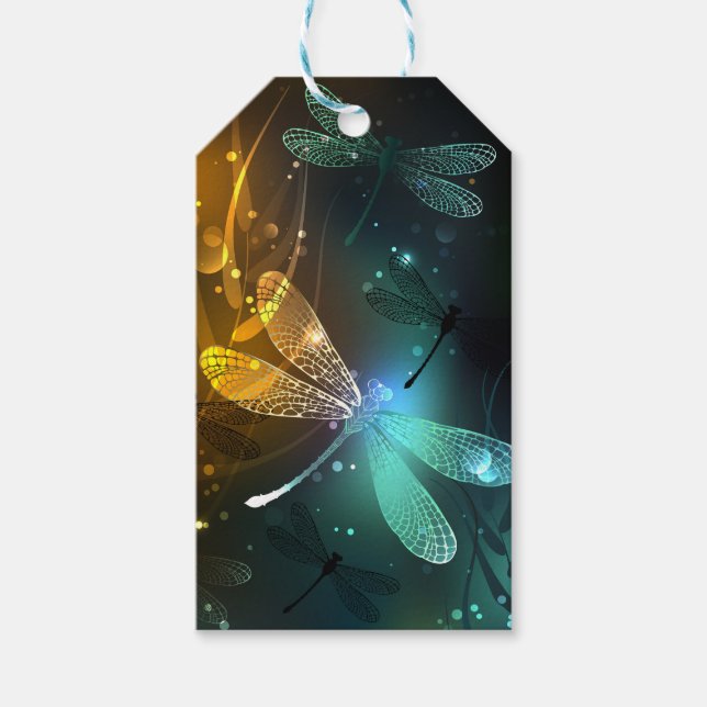 Green luminous dragonfly flight gift tags (Front)
