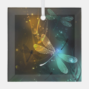 Green luminous dragonfly flight glass ornament