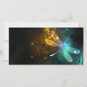 Green luminous dragonfly flight holiday card