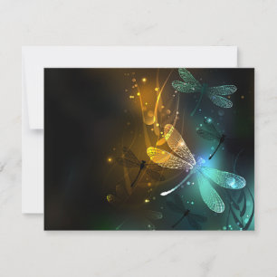 Green luminous dragonfly flight holiday card