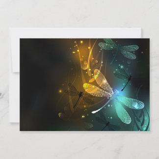 Green luminous dragonfly flight holiday card