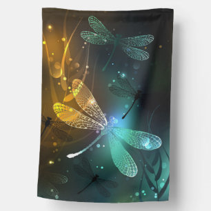Green luminous dragonfly flight house flag