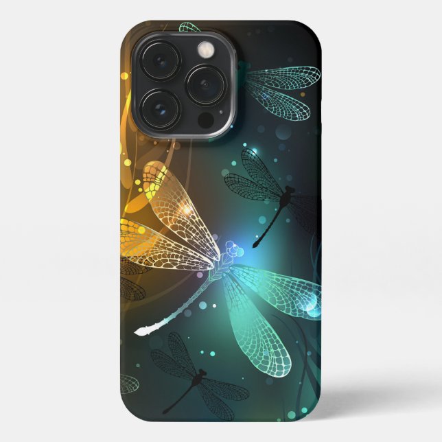 Green luminous dragonfly flight iPhone case (Back)